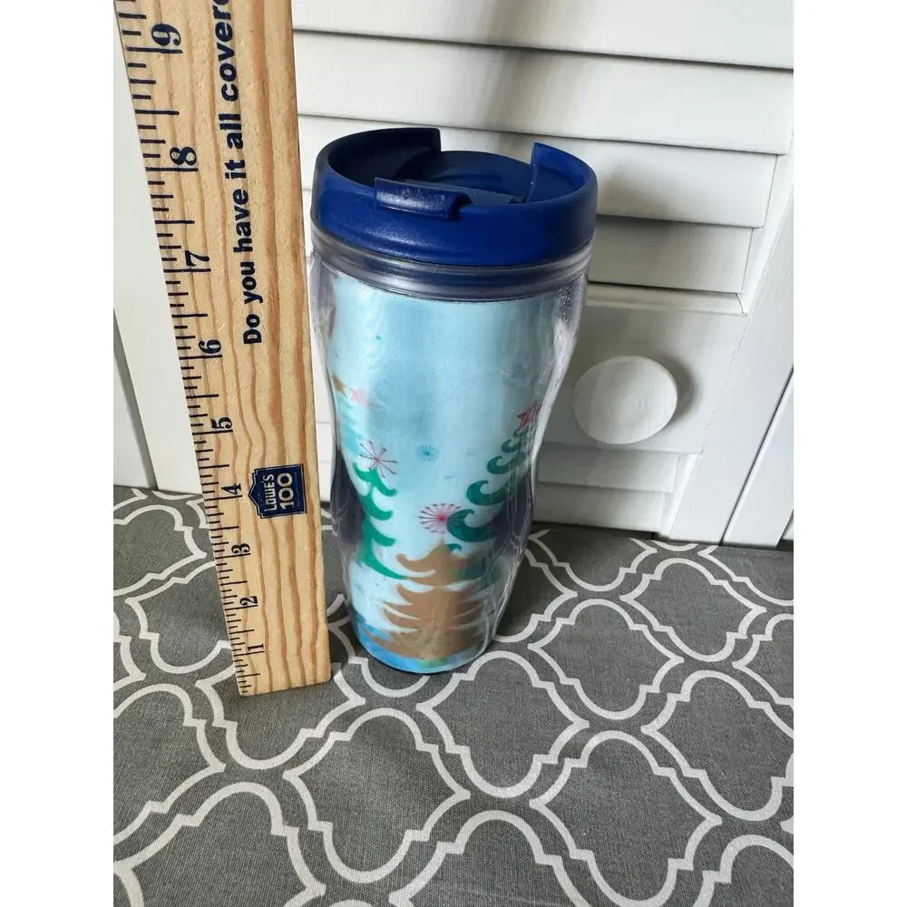 Starbucks Christmas Tree Holographic Blue Double Wall Insulated Travel Tumbler